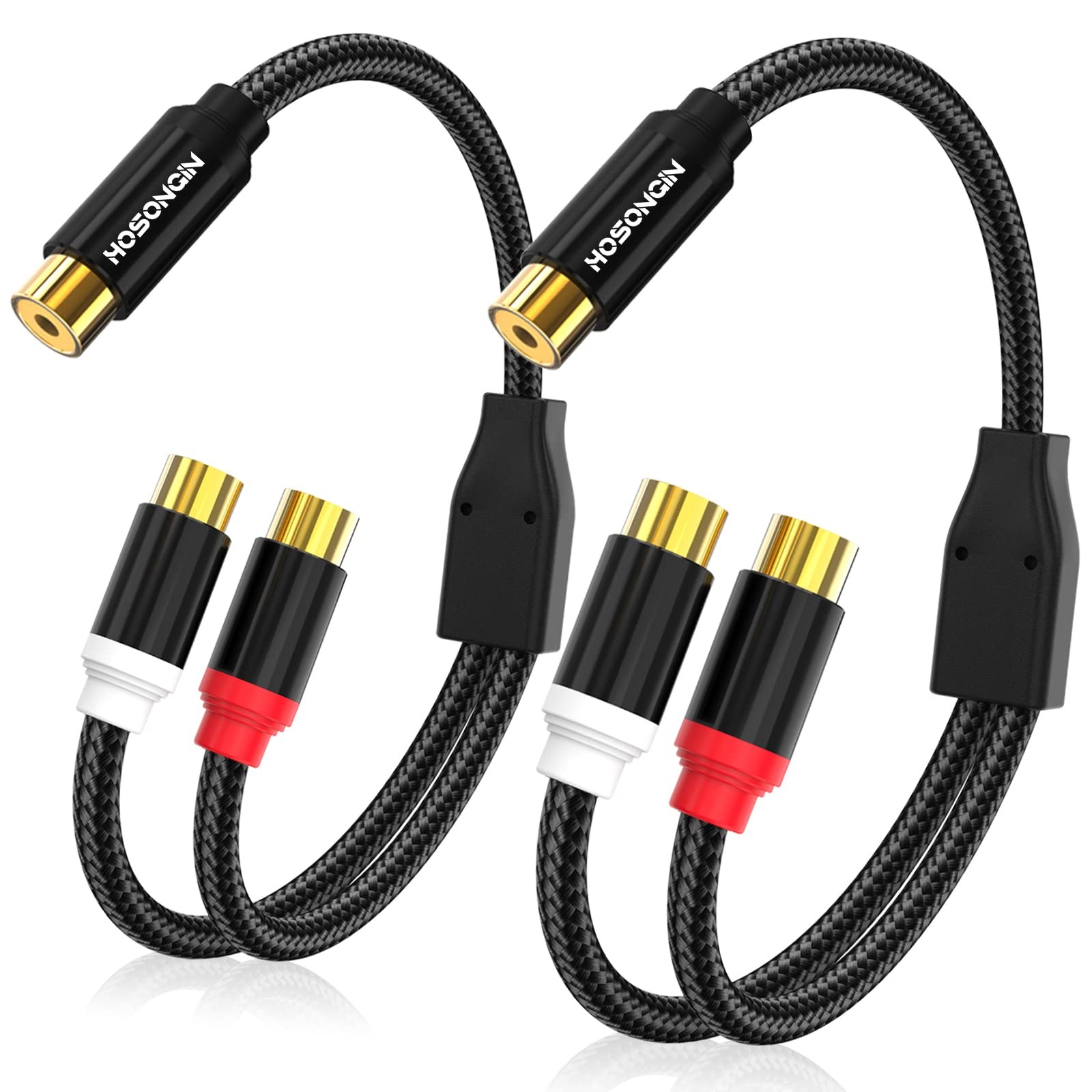 HOSONGIN RCA Splitter 1 Female to 2 Audio Cable (2 1FT-2Pack, Black