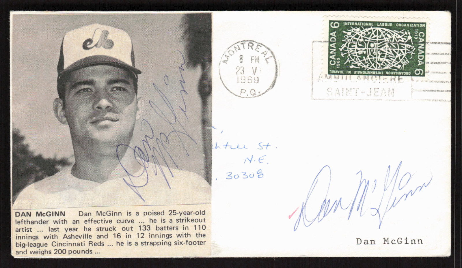 Dan McGinn Signed Envelope Pasted on Photo Cachet Montreal Expos Auto