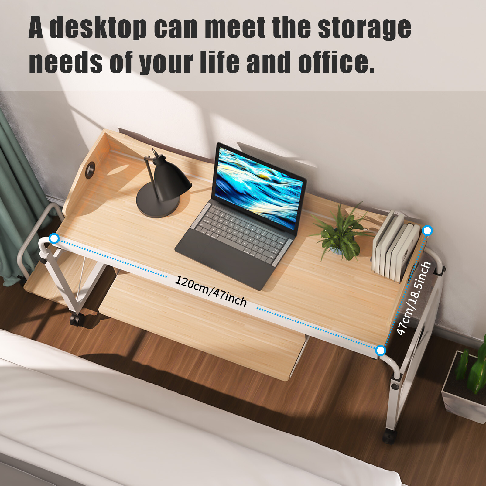 Over bed Table Desk Height Adjustable Rolling Laptop Computer Desk Cart For Home