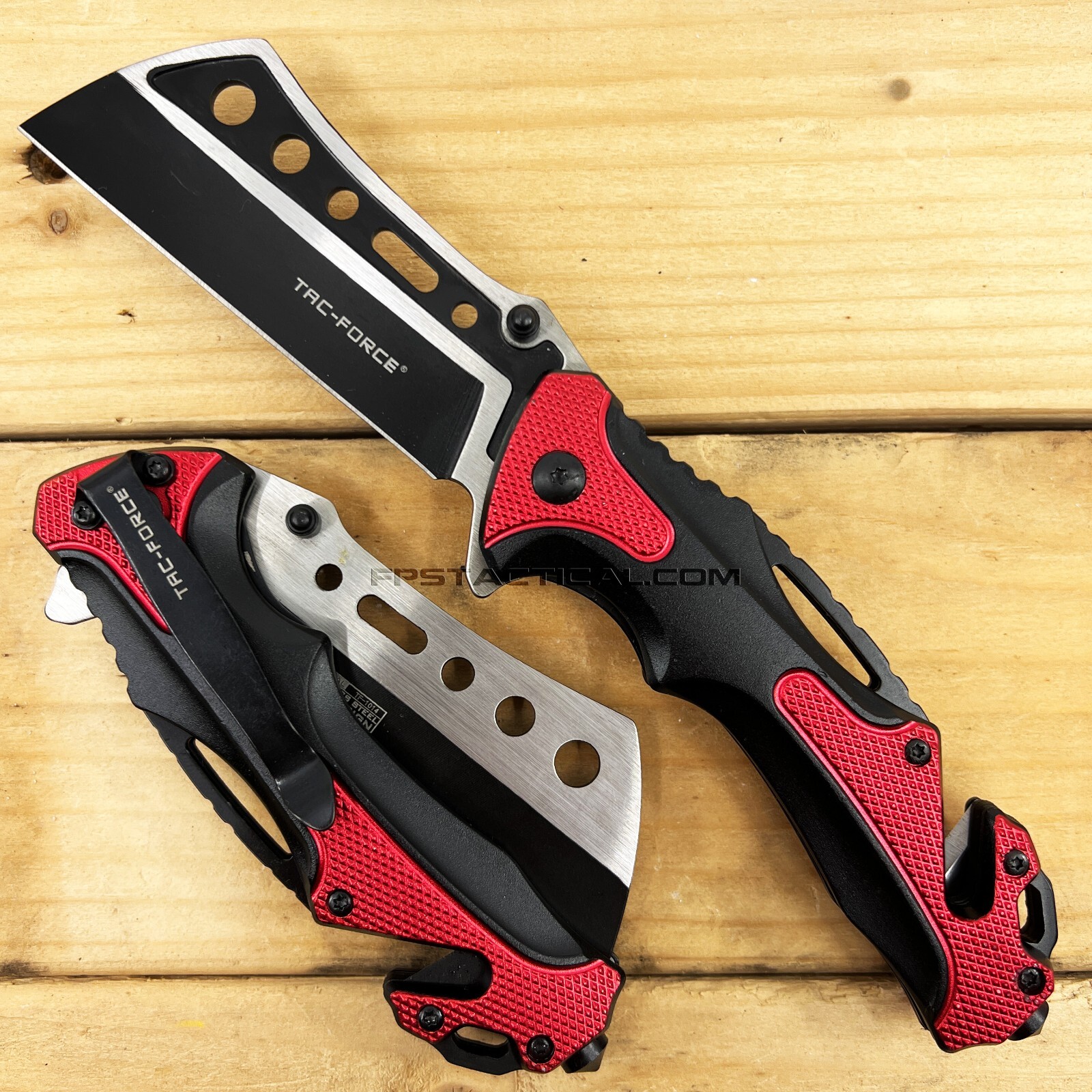 Tac-Force Red & Black Cleaver Spring Assisted Tactical Rescue Pocket Knife 3.5"