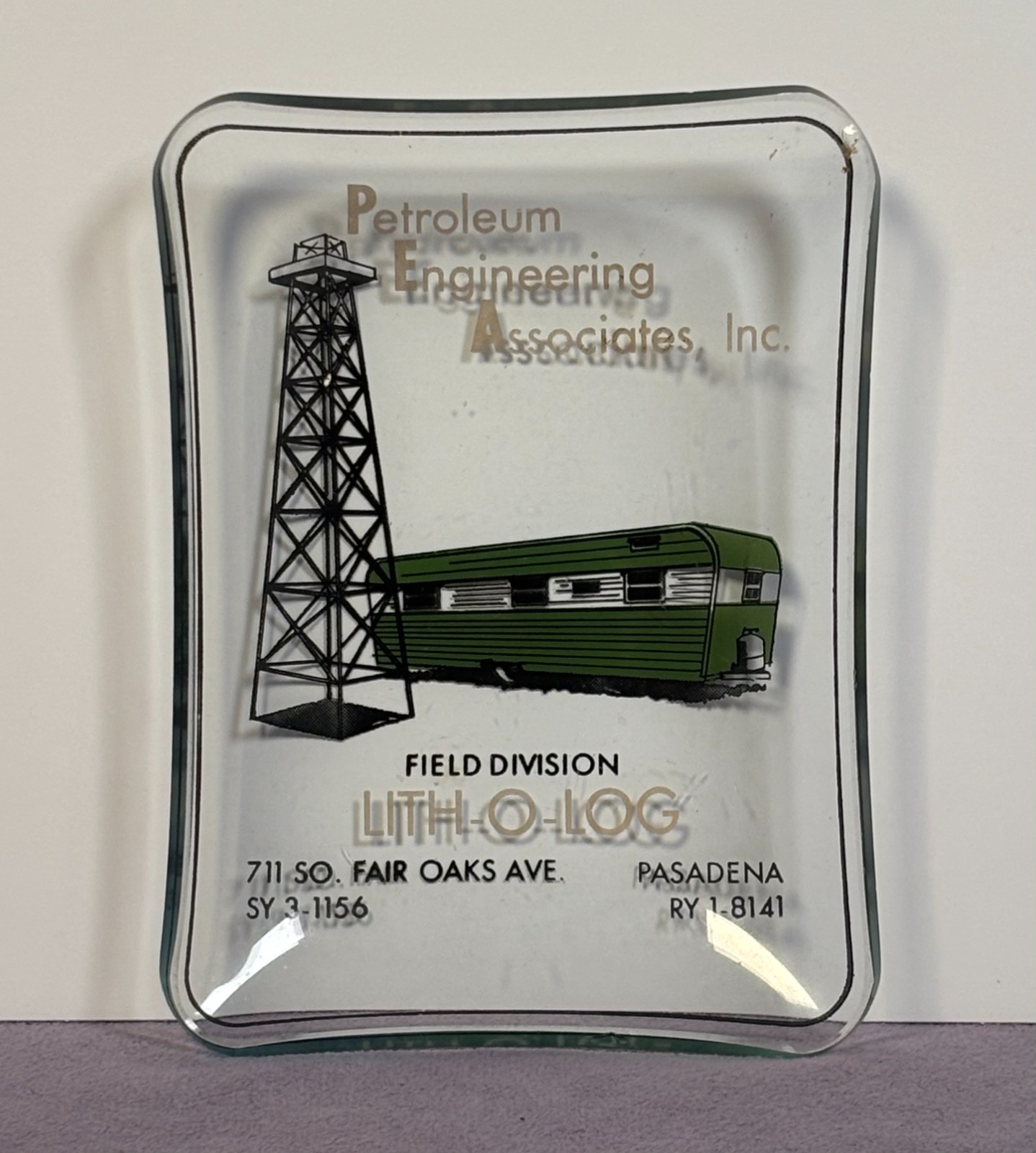1950's Petroleum Engineers GLASS ASHTRAY Pasadena, CA- CALTECH Oil Industry Lab