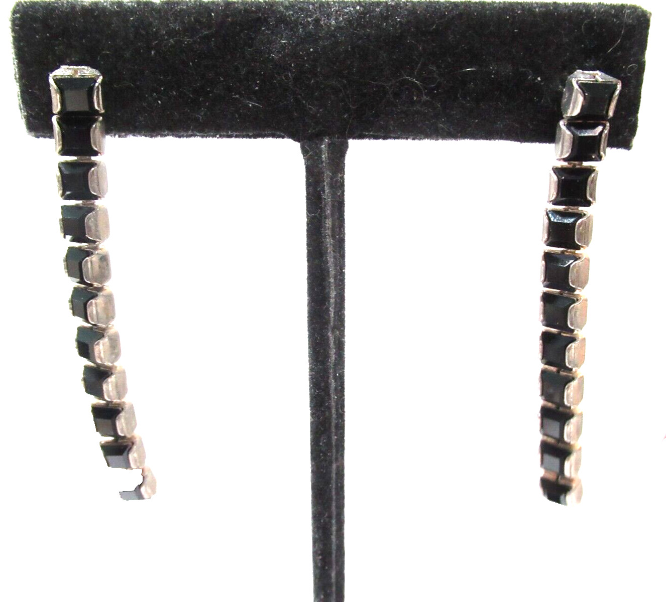 CHAIN BLACK RHINESTONE PIERCED EARRINGS VINTAGE
