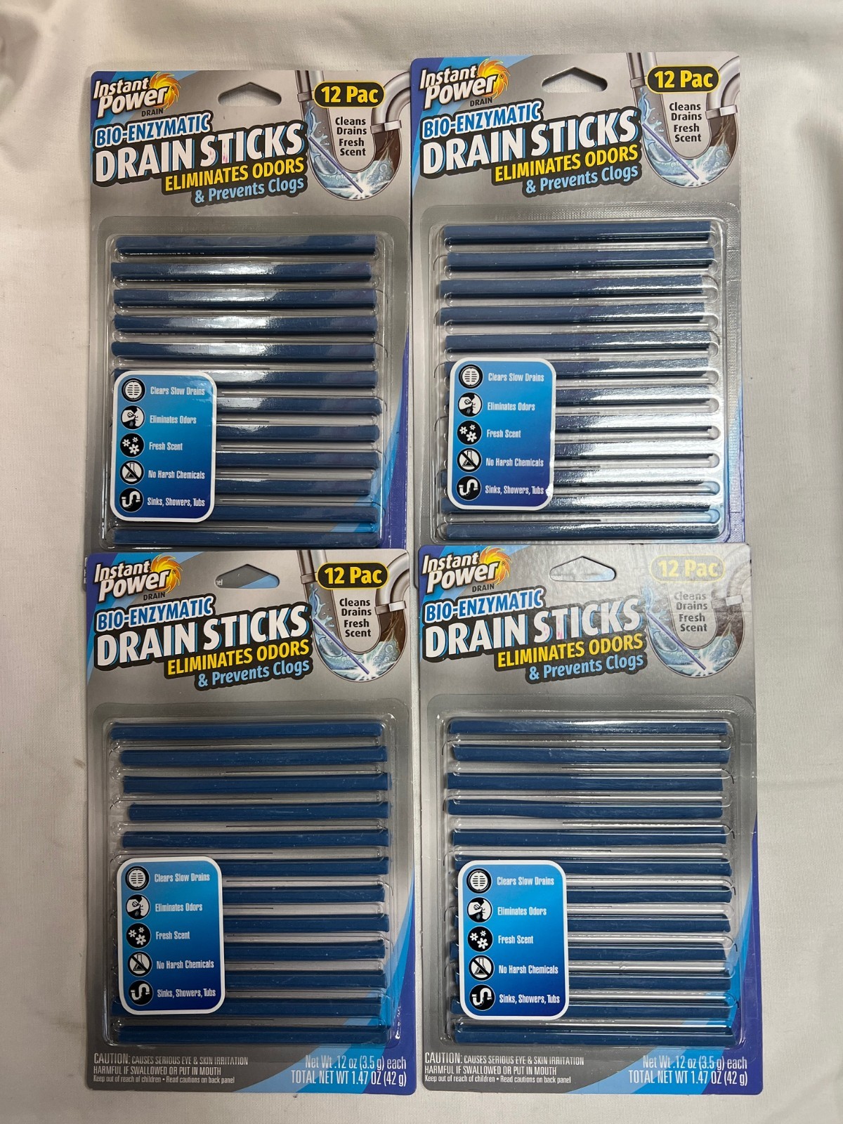 Lot of 4 - Instant Power Bio-enzymatic Sticks Drain Cleaner (12-pack each)
