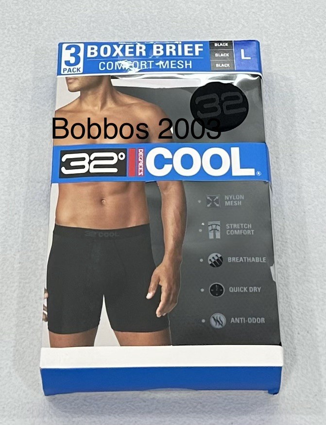 32 Degrees Cool Men's 3-Pack Comfort Mesh Boxer Brief, Black, Size L