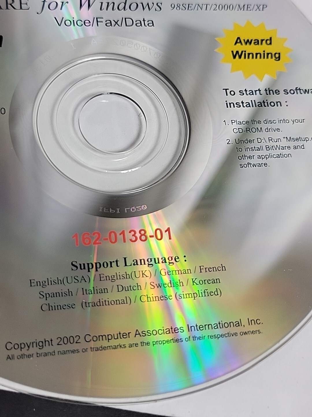 Bitware V3.30.21 Software For Windows Voice Fax Data CD-Rom Disc Only