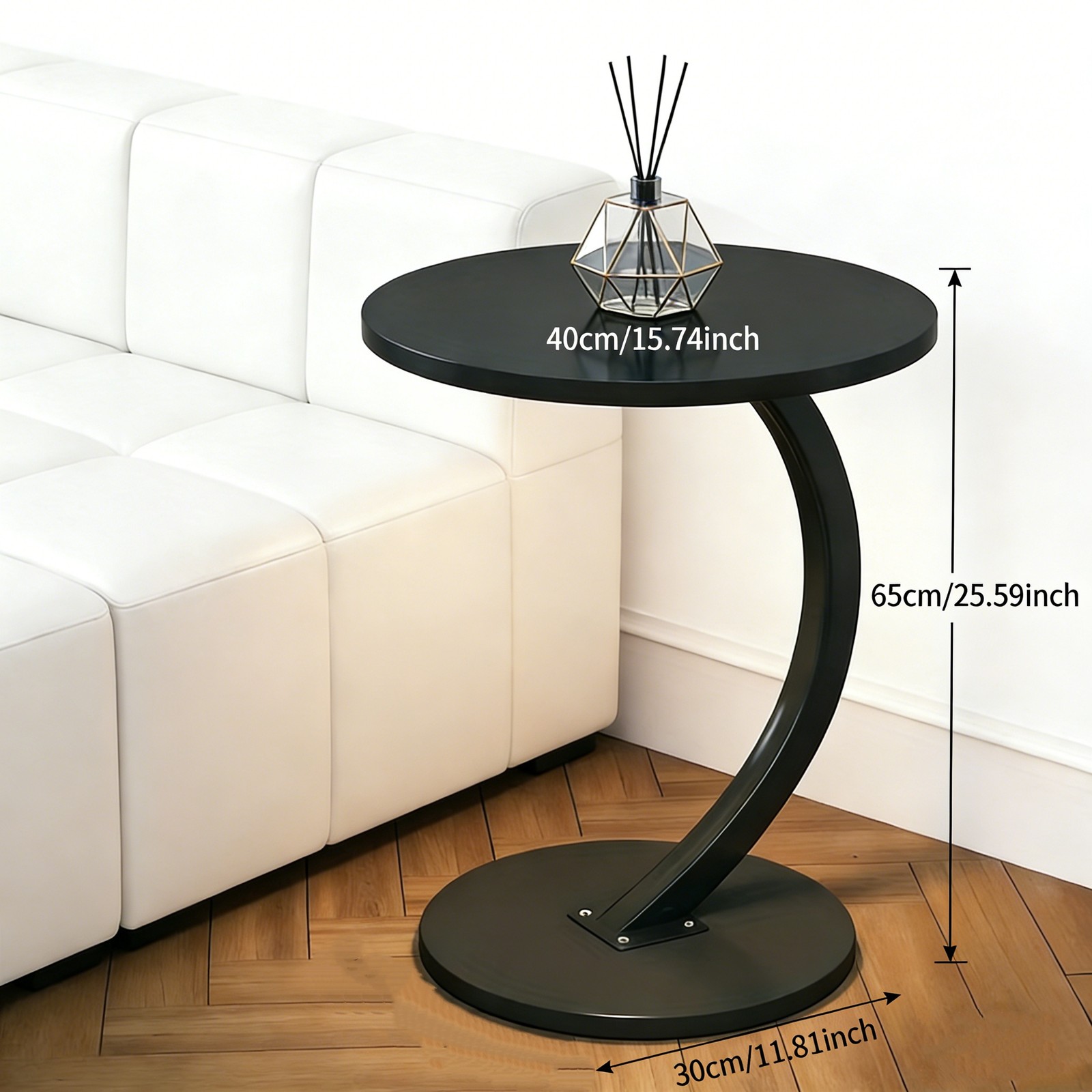 Lightweight Bedside Table Table Metal Frame Space-Saving Indoor/Outdoor Black