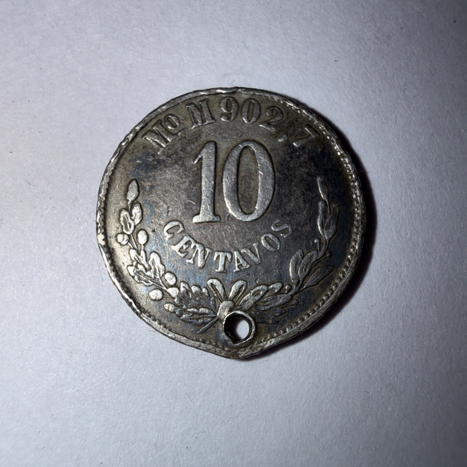 1871 Mexico 10 Centavos Silver holded