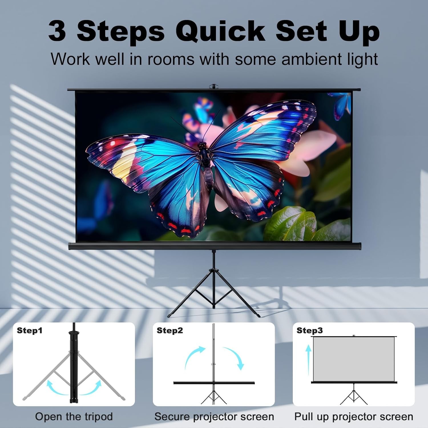 Outdoor Projector Screen with Stand Tripod, Indoor Pull Up Portable...