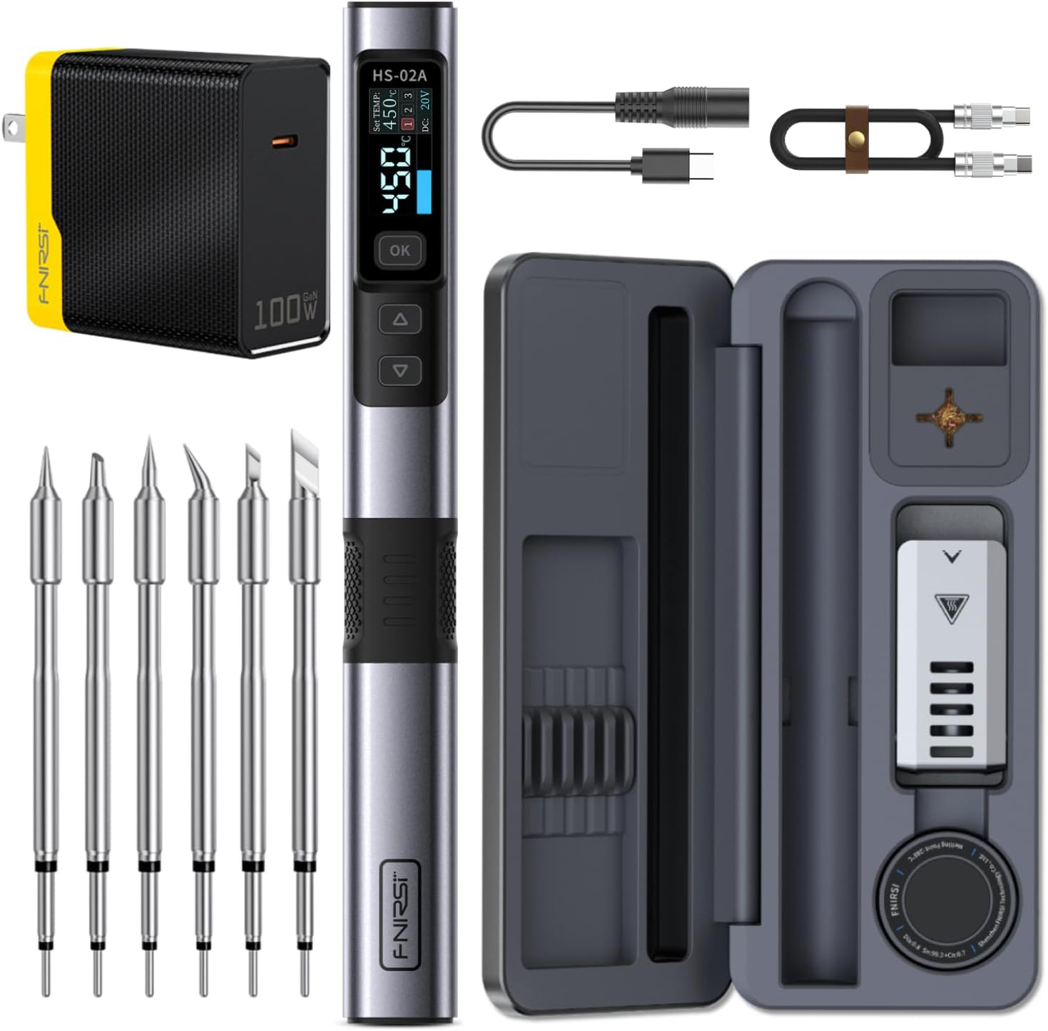 HS-02A 100W Portable Corded Soldering Iron Kit, 3S Fast Heating | 212-842℉, Pre-