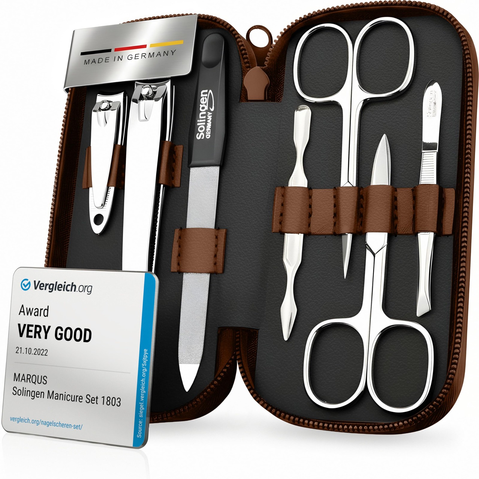 Manicure Set Solingen Made in Germany - 7 Piece Exclusive Finger & Toe Brown