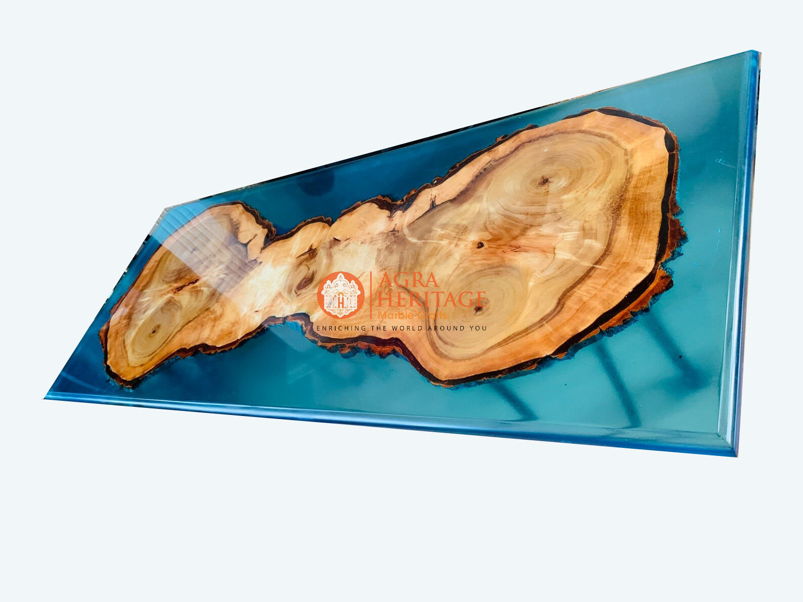 Blue Resin River Acacia Wooden Dining Custom Table Epoxy Ocean Table Top Decors