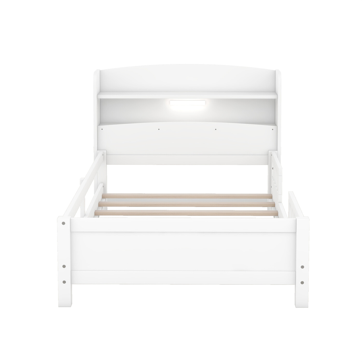 Twin/Full Size Bed Frame Wood Platform Bed w/ Storage Headboard White/Gray