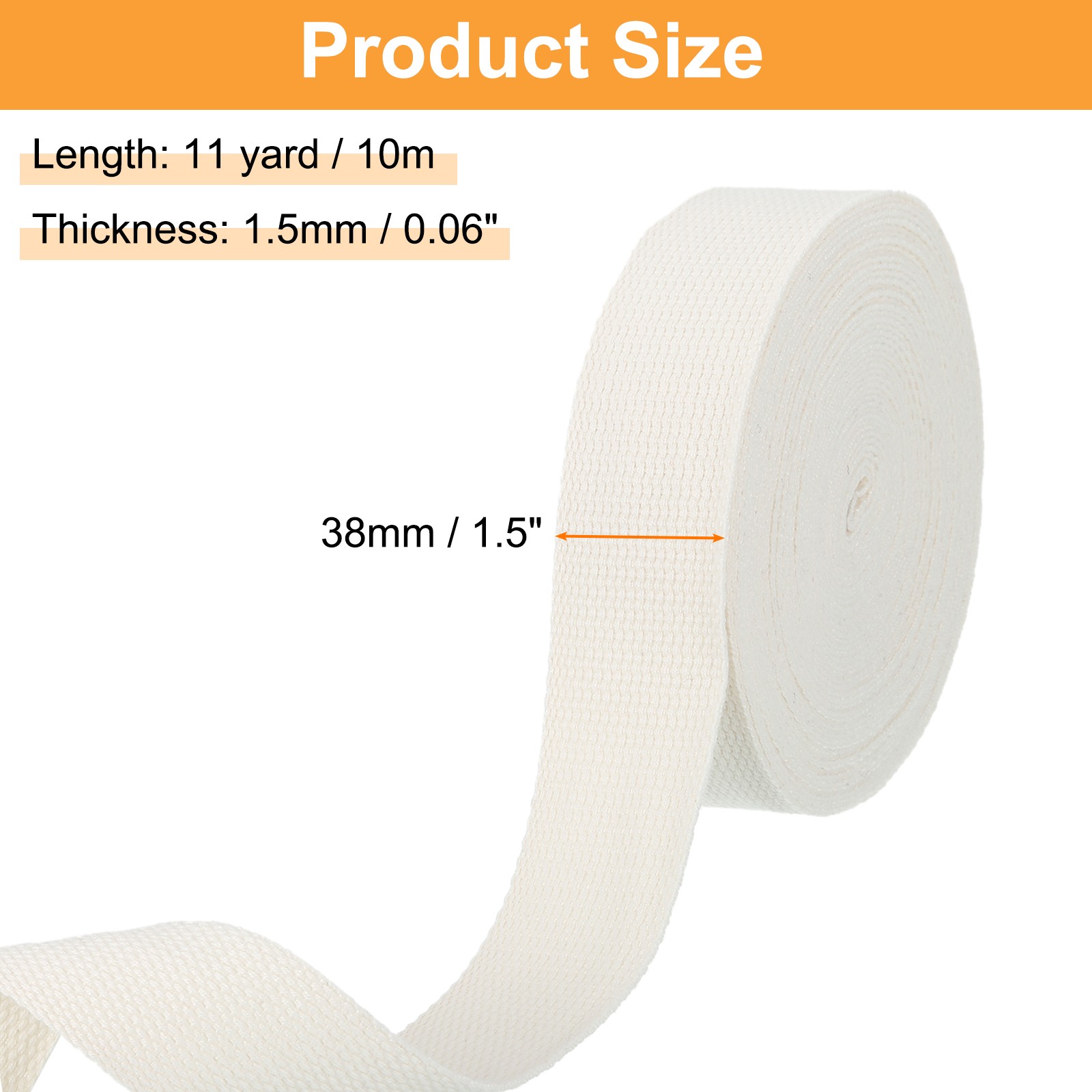 Cotton Webbing 1.5" 11 Yard Polyester Cotton Webbing Strap Beige