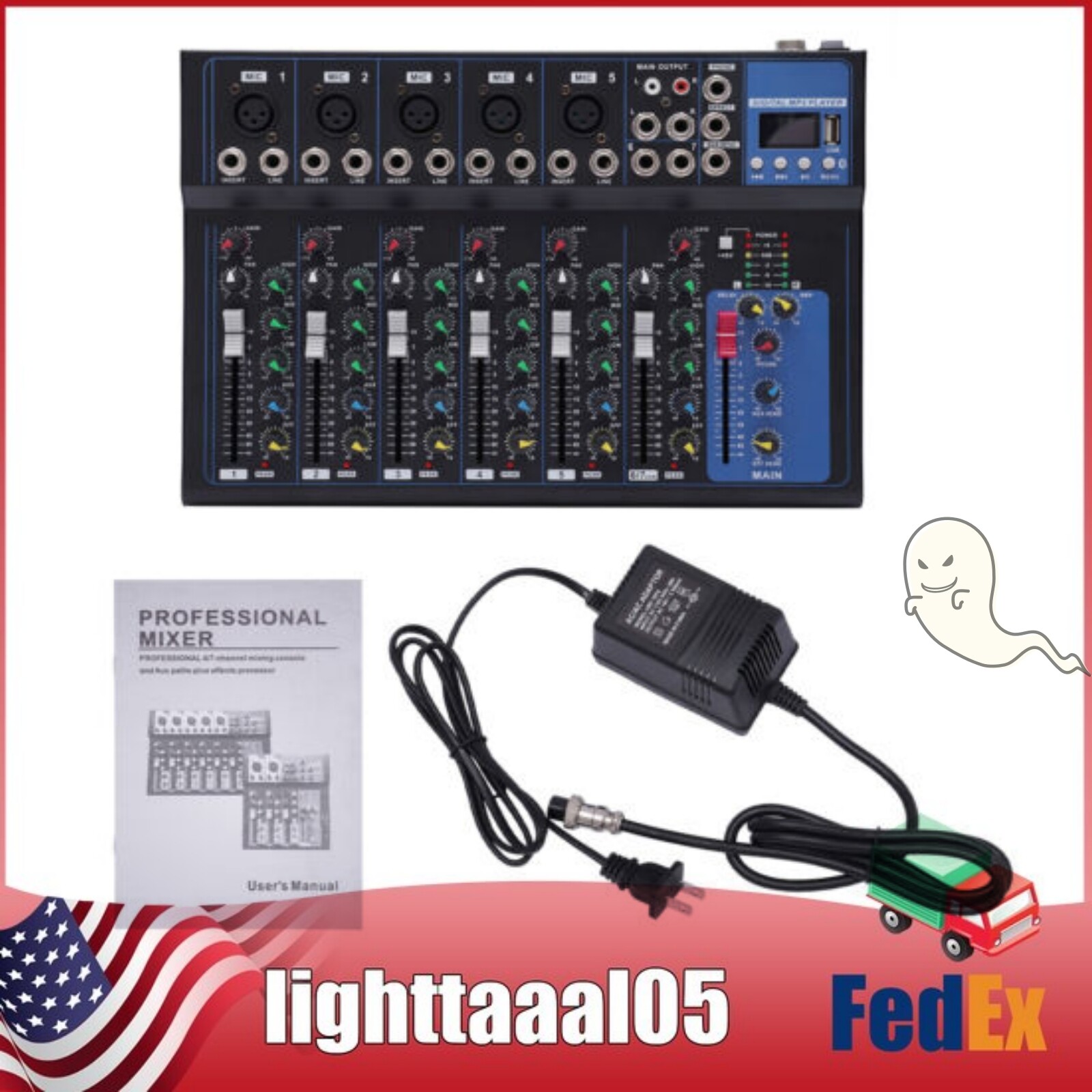 Portable 7-Channel Bluetooth Audio Mixer USB DJ Sound Mixing Console Board Tool