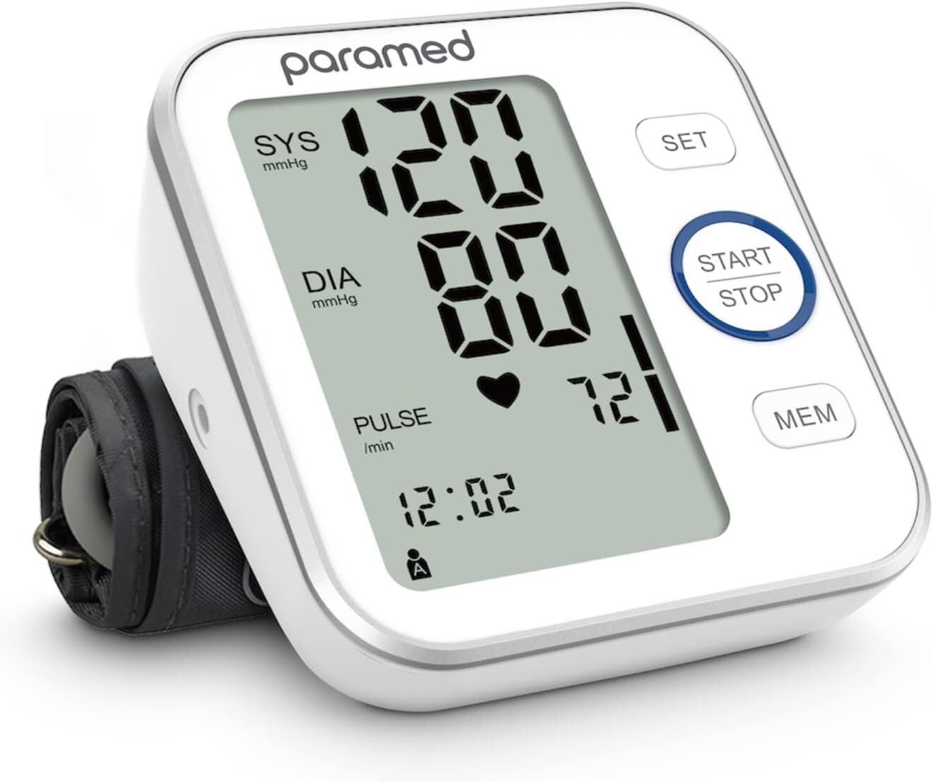 Paramed Blood Pressure Monitor Upper Arm Cuff LCD Display 120 Memory + Bag
