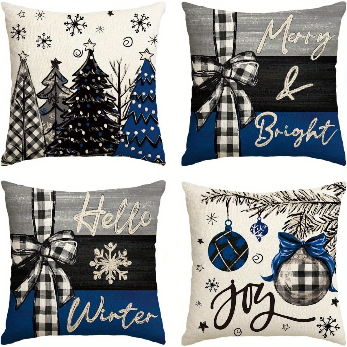 Thoughtful Winter Present Pillow Covers Cool Tone Xmas Interior Ornament