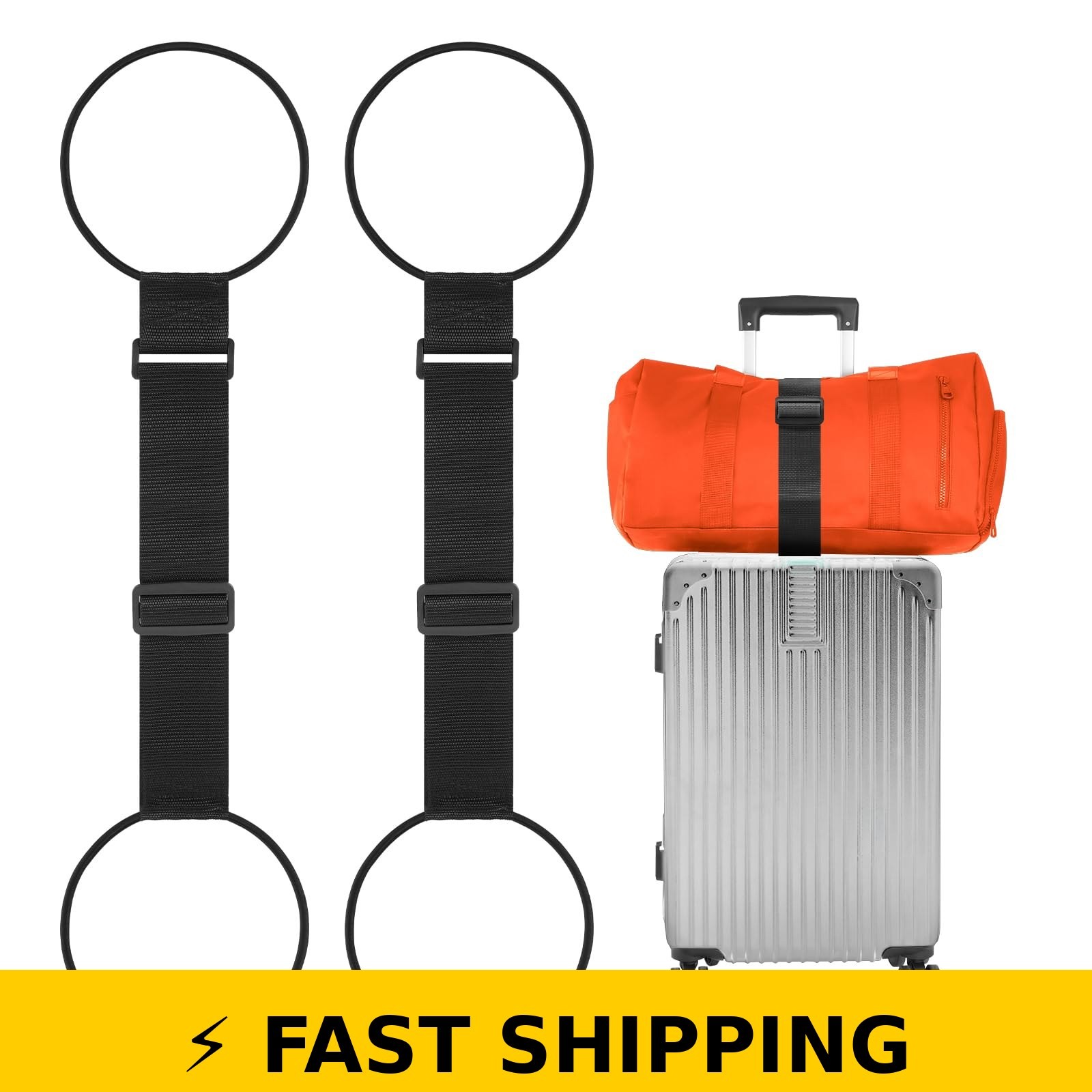 BILIONE Luggage Straps 2 Pack, Adjustable Bungee Elastic - Black