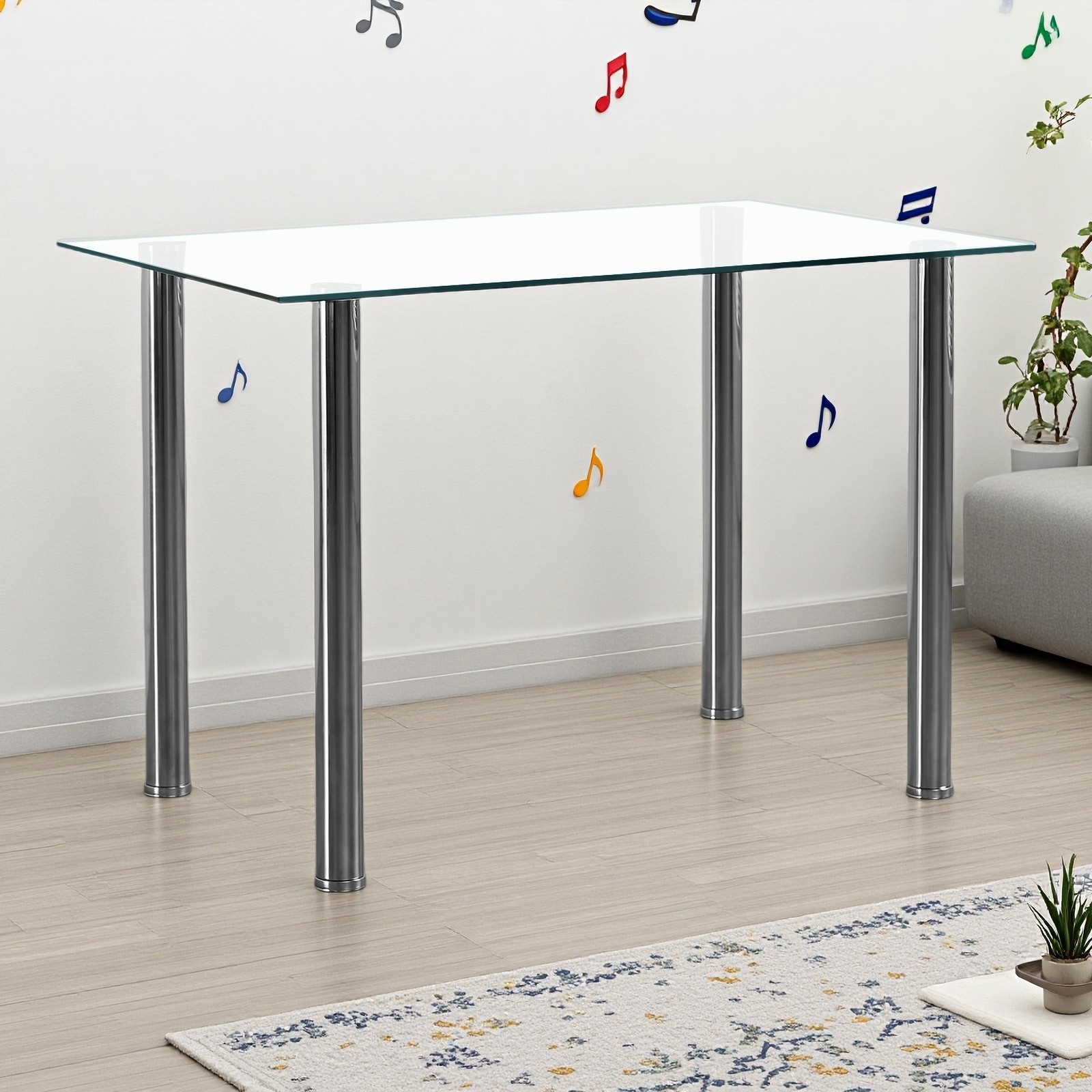 Glass Dining Table - 4 Seater Tempered Clear Glass 43.3" Rectangle Kitchen Desk