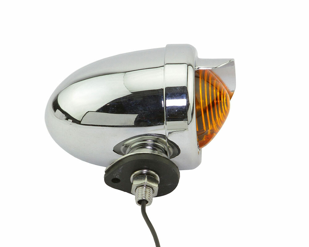 GENUINE VINTAGE LOWRIDER REAR DUMMY STEEL BULLET LIGHT IN CHROME W/ AMBER LENS.