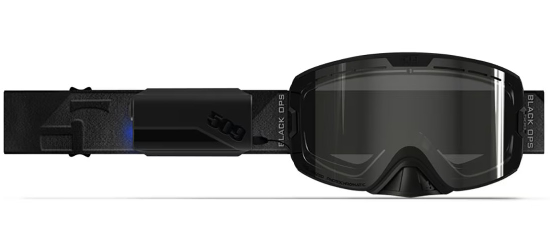 509 Kingpin Ignite Snowmobile Goggles Black Ops Goggle w Heated Smoke Tint Lens