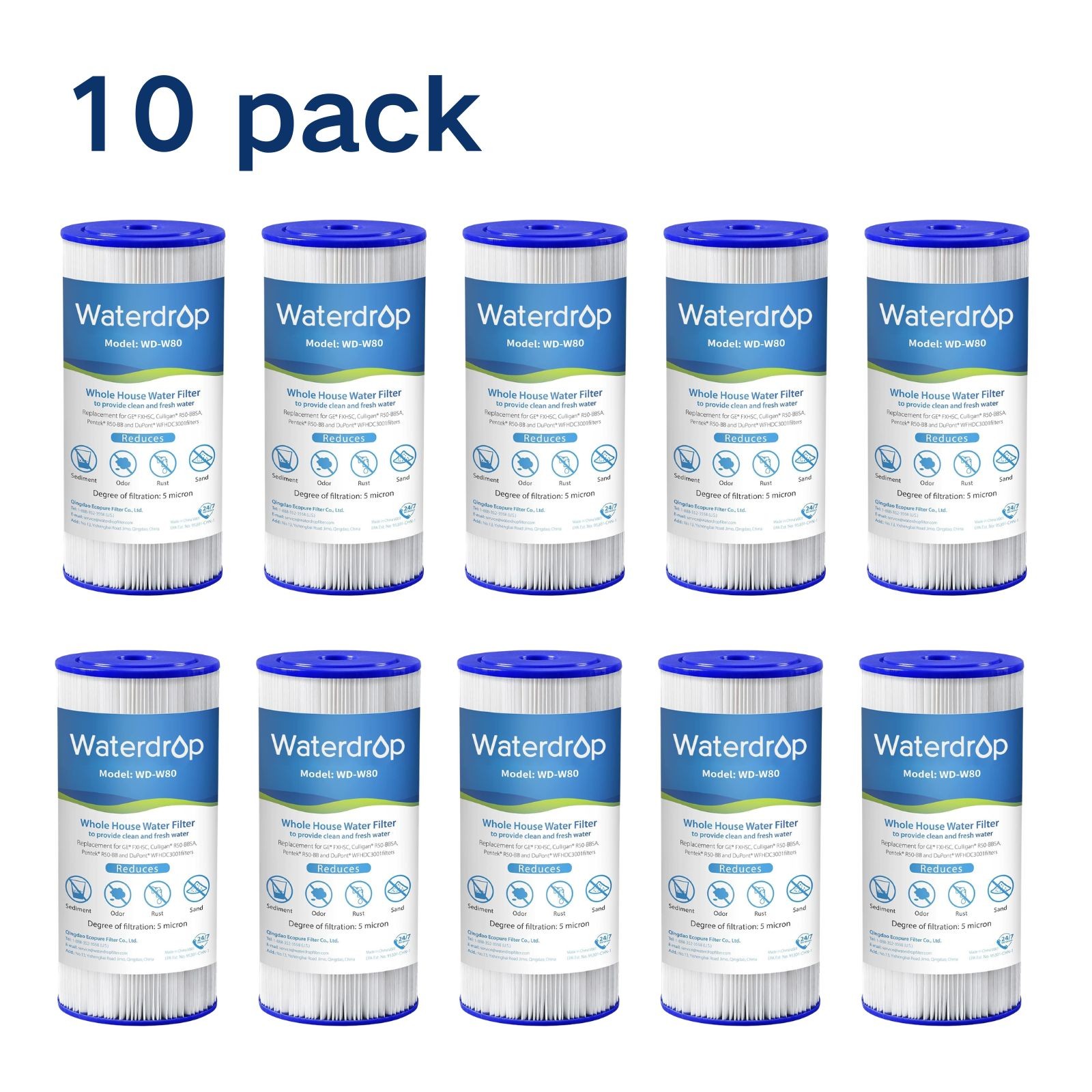 Waterdrop W50PEHD Whole House Water Filter, Replacement for GE ®FXHSC (10)