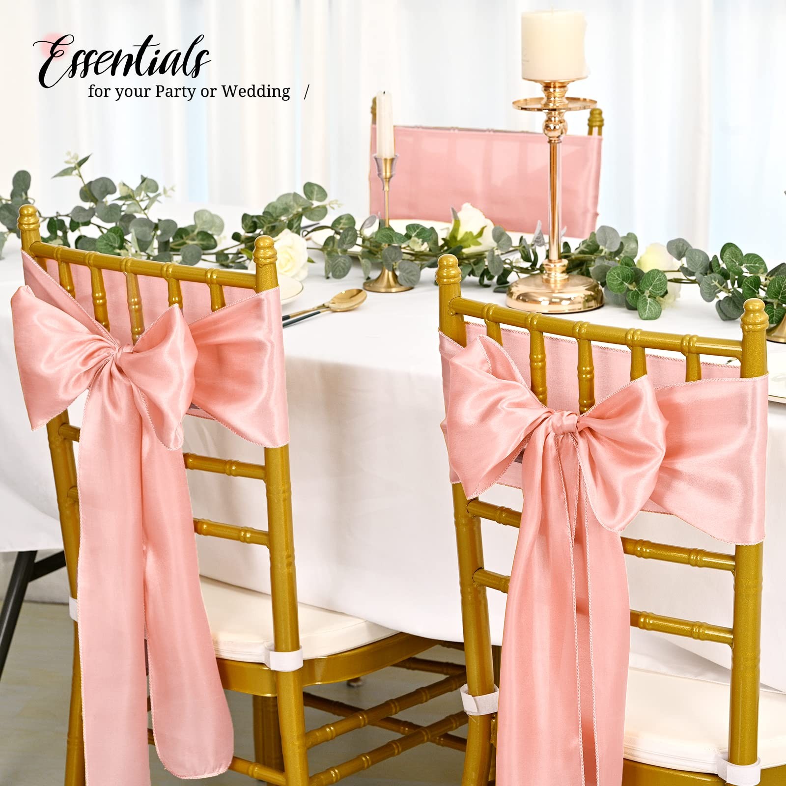Pesonlook 50Pcs Satin Chair Sashes Ties, Rose Gold 50Pcs,