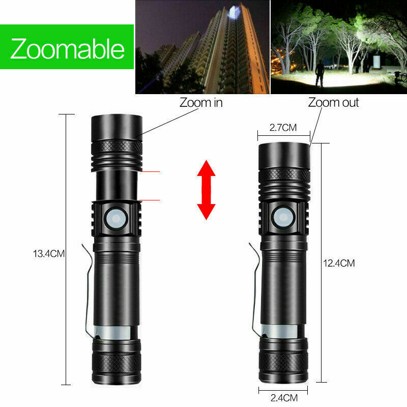 Super Bright LED Tactical Flashlight Zoomable With Rechargeable Battery
