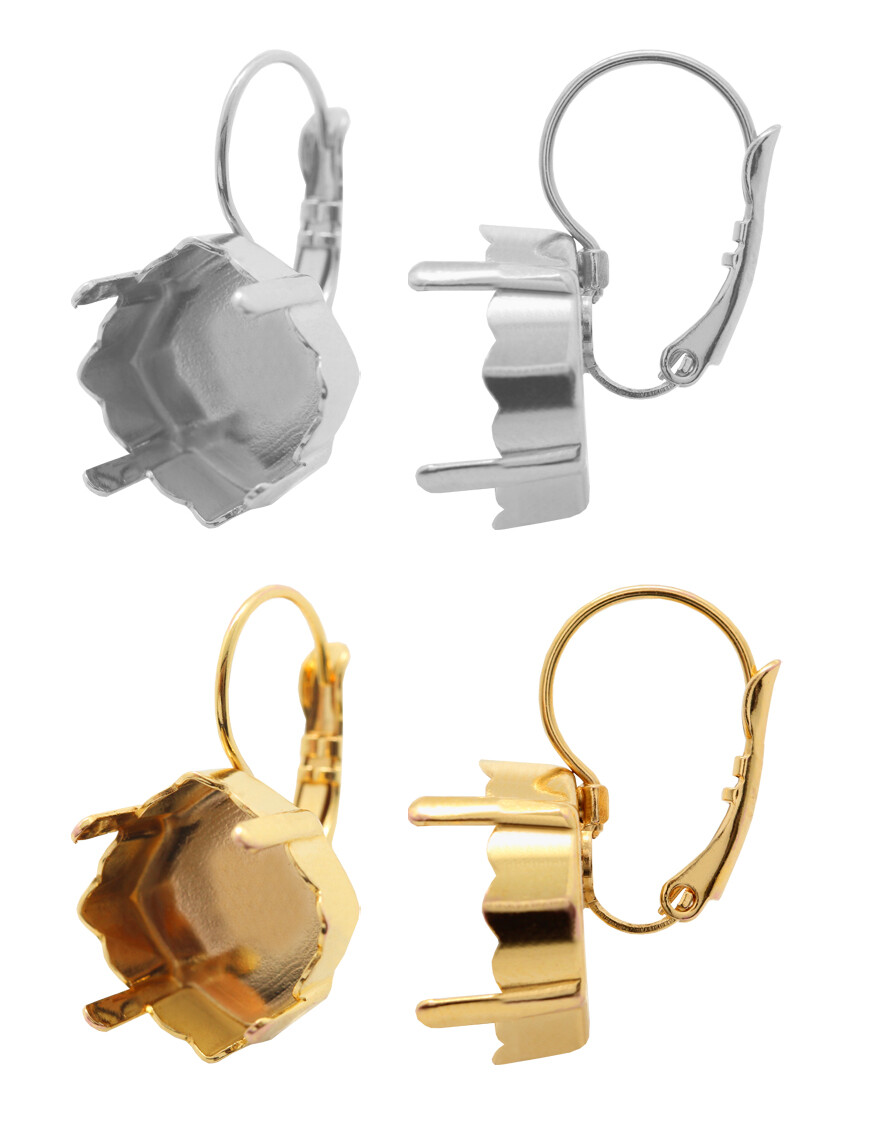 Brass Leverback Earring Bases for 4460 Magical Square Fancy Stones Crystals