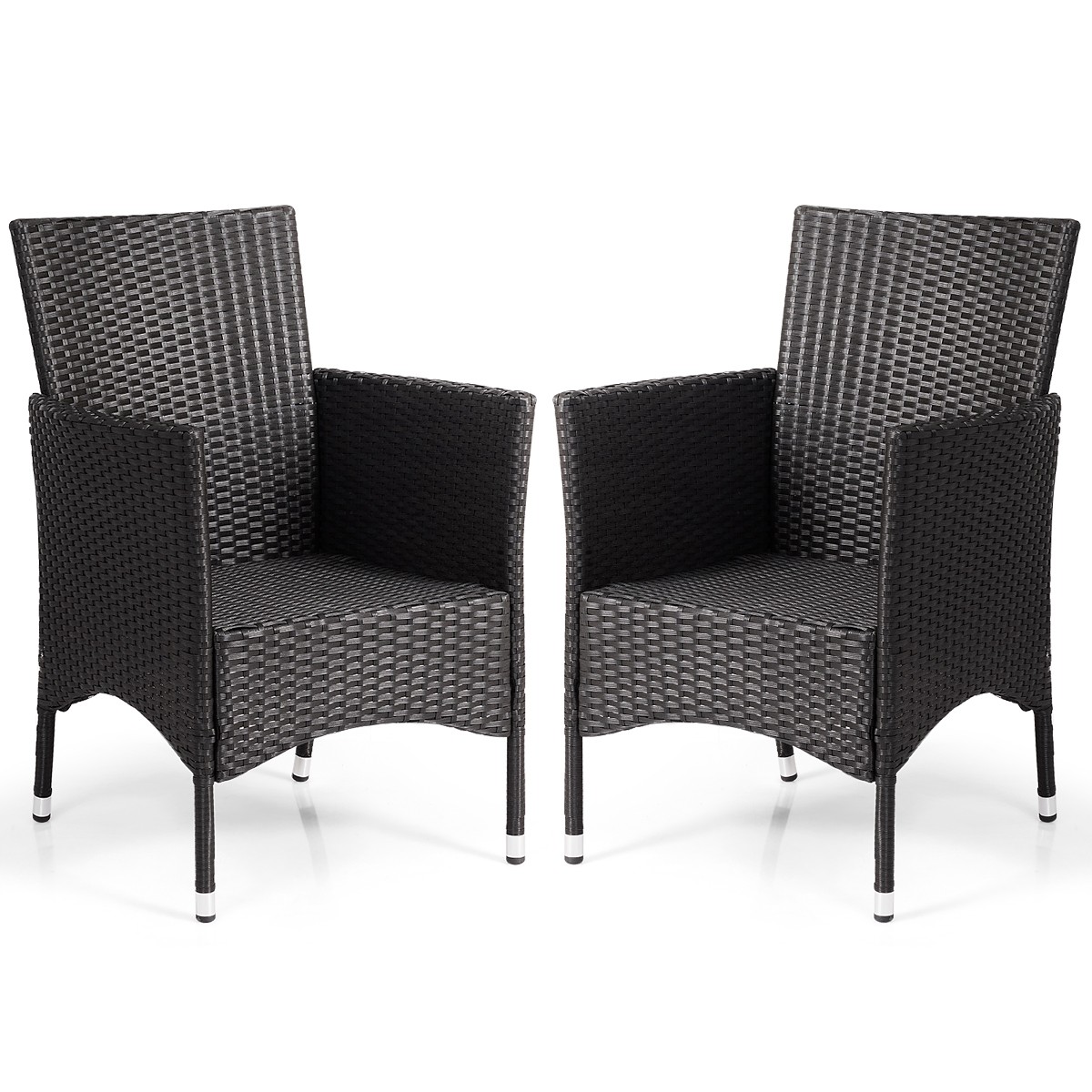 Topbuy 2PC Patio Rattan Wicker Dining Chairs Set W/ Cushions Black