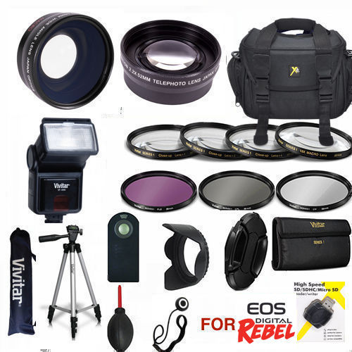 CANON EOS REBEL T7I HD KIT TRIPOD FLASH ZOOM LENS & WIDE LENS + FILTERS + REMOTE