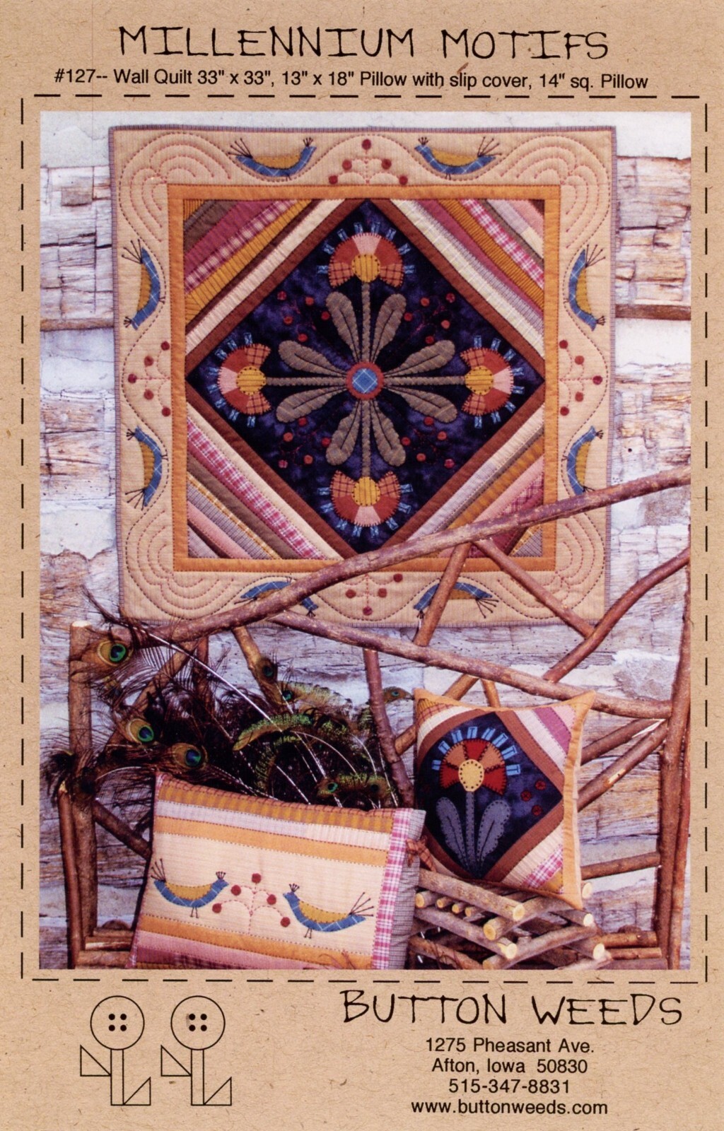 Button Weeds #127 MILLENNIUM MOTIFS Wall Quilt, Applique Pillows UNCUT Pattern