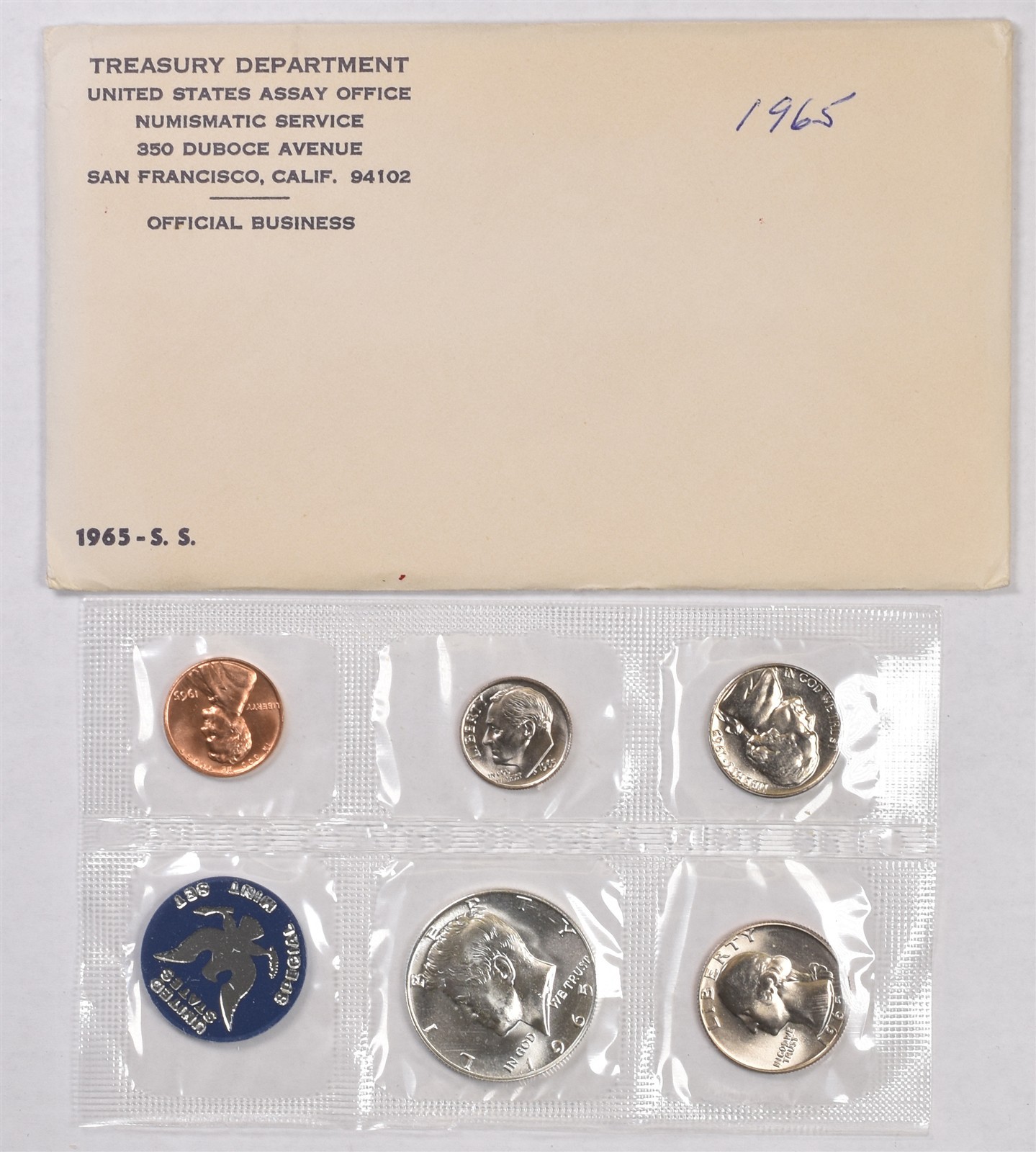 1965 U.S. Mint SMS Uncirculated 5 Coin Set With Envelope