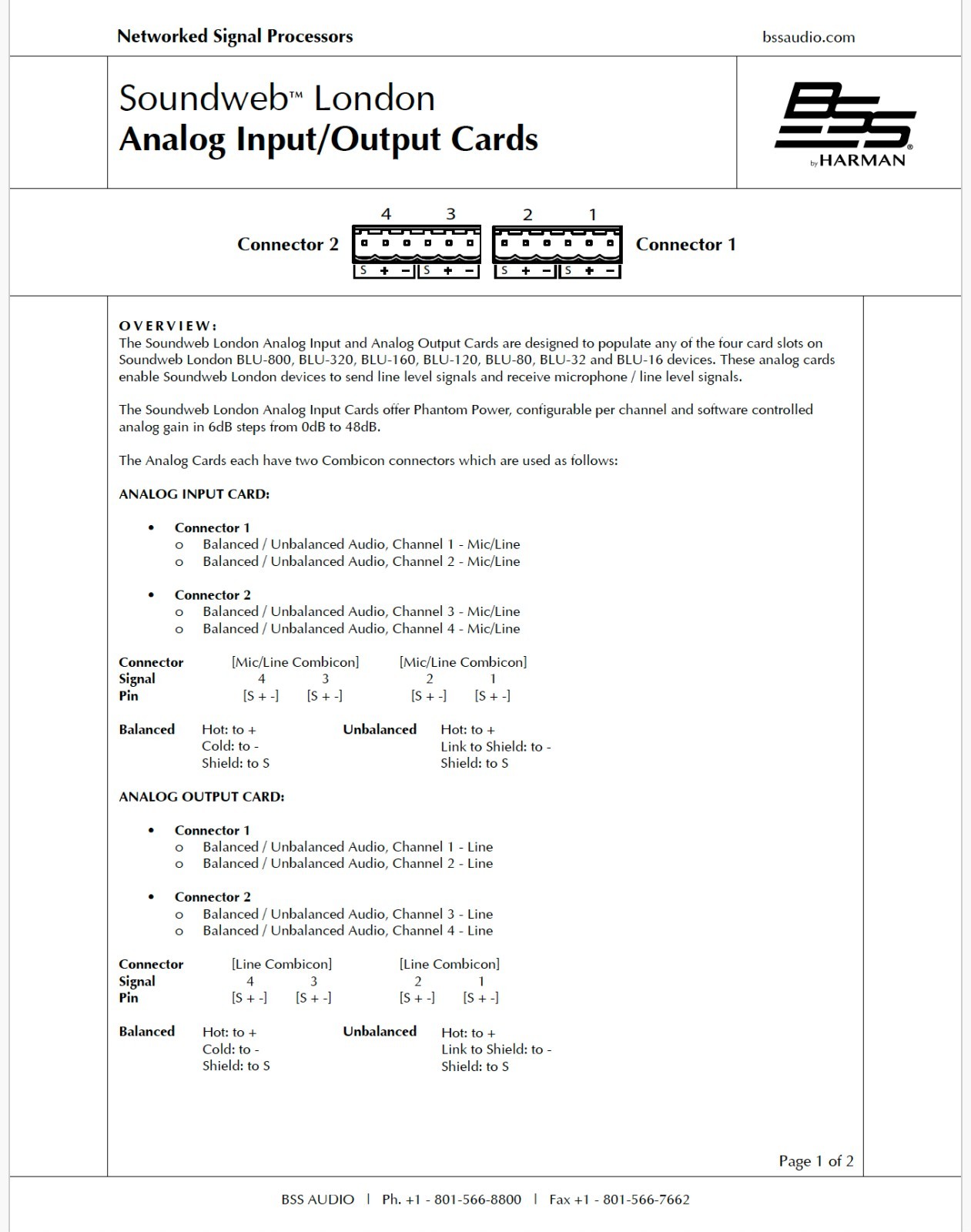BSS Audio BLUCARD-OUT Soundweb Analog Output Card