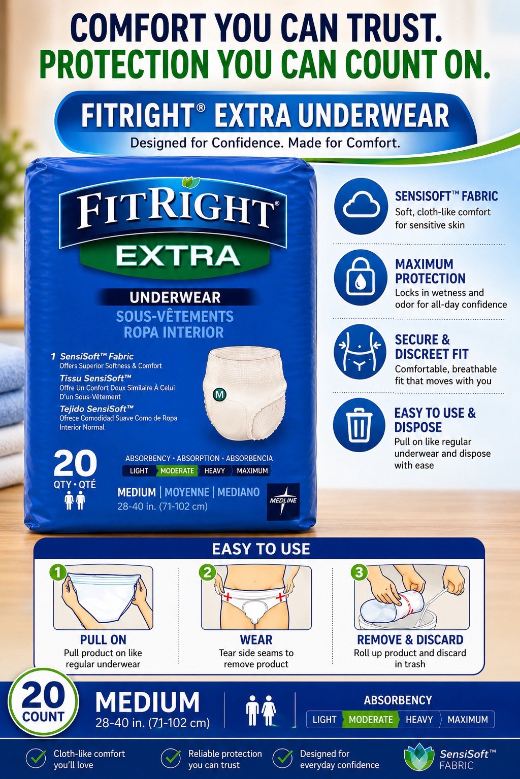 FitRight® Extra Protective Underwear – Medium (20 Count)