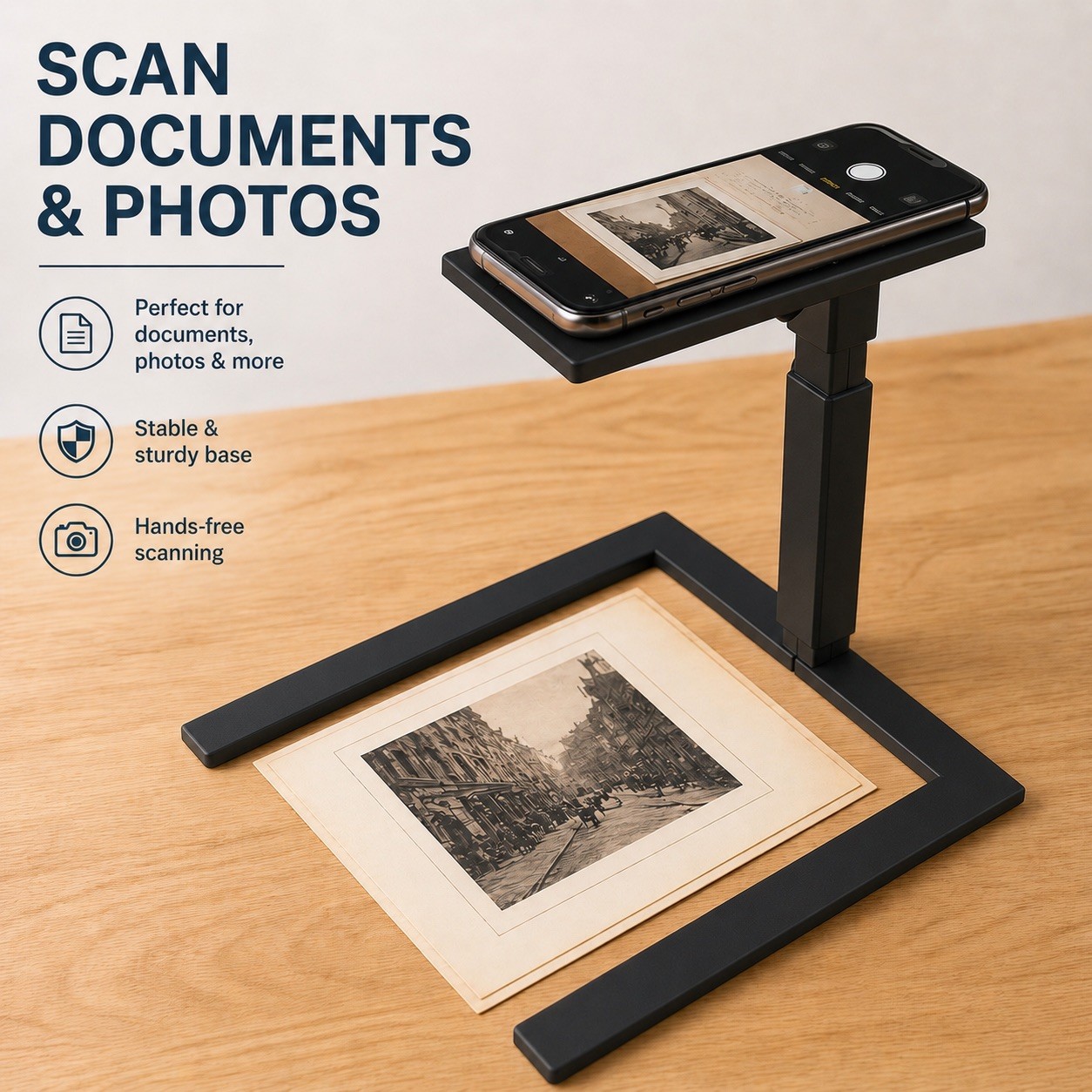 Overhead Phone Camera Stand, Document Scanning, Product Photography, Flat Holder