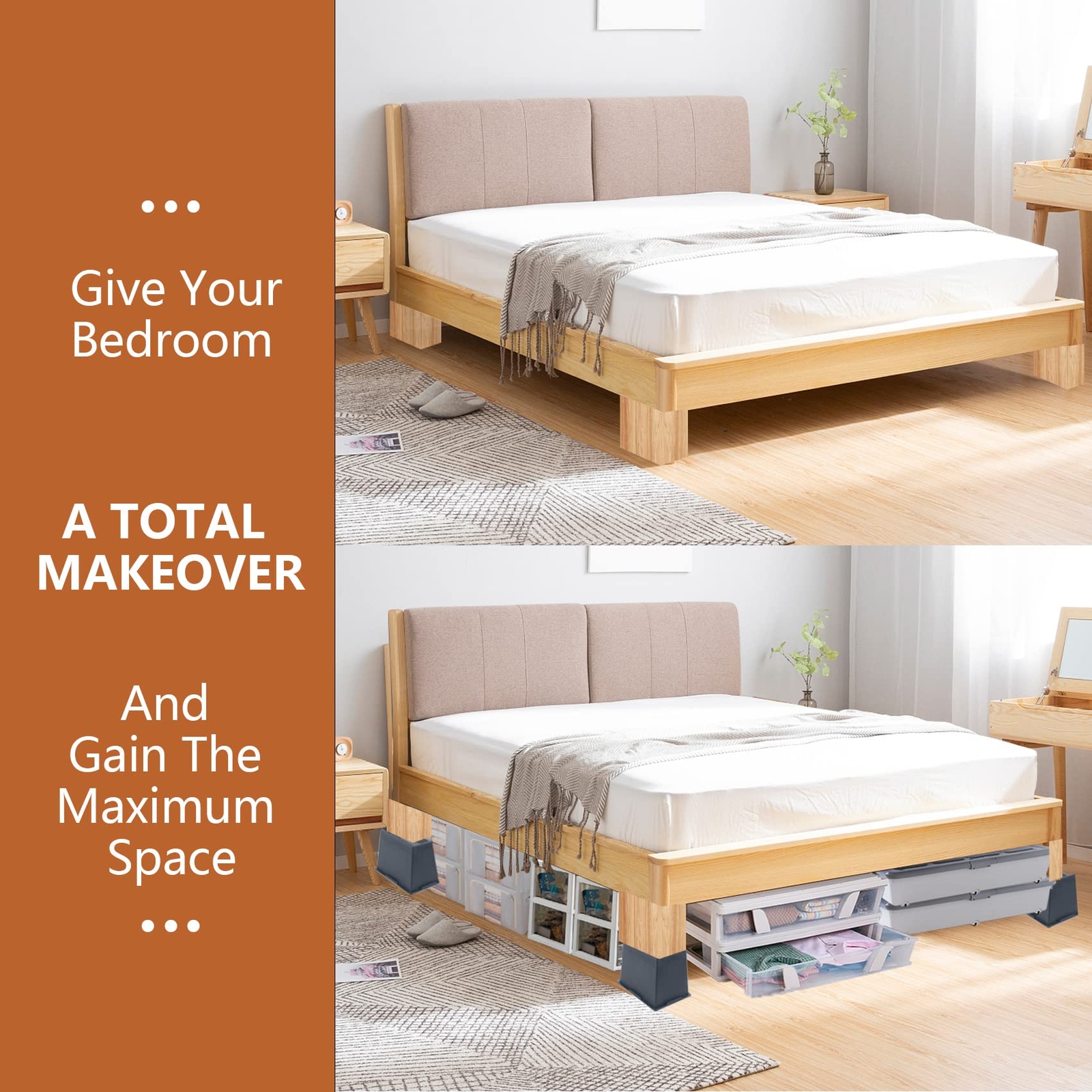 Oversized Bed Risers 6 Inch Heavy Duty 4 Pack Rectangle Furniture Risers For Sof