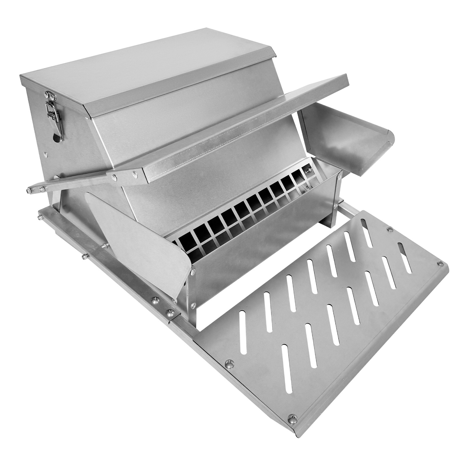 Galvanized Steel Automatic Chicken Feeder Weatherproof 20lb Feed Container