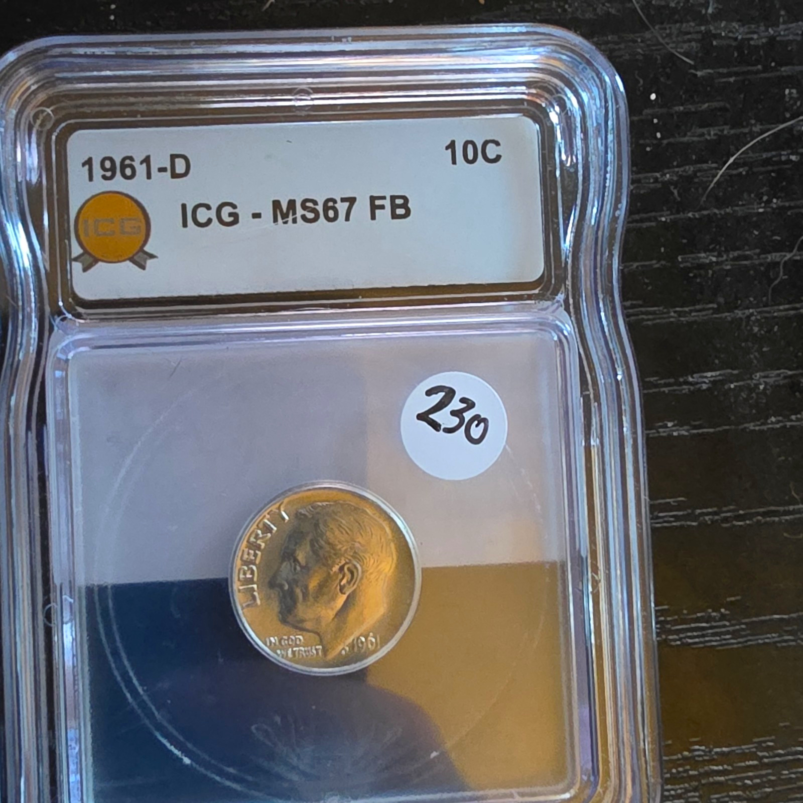 1961-D Roosevelt Dime 10C Silver 0.9 Fineness ICG MS67 FB Full Bands