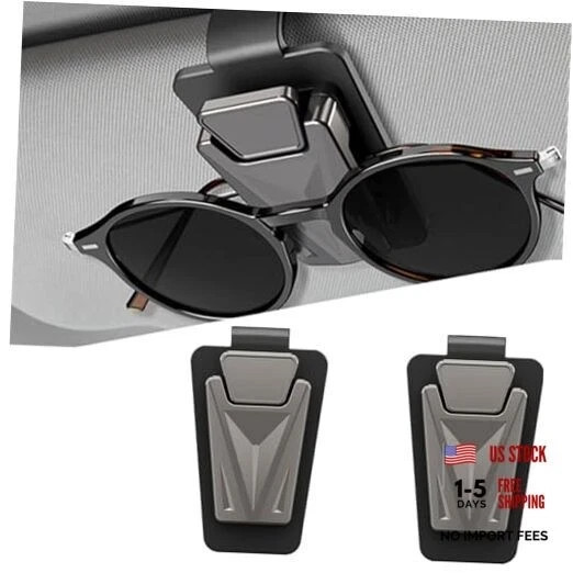 2 Packs Sunglasses Holders for Car Sun Visor, Metal One-Handed-Operation