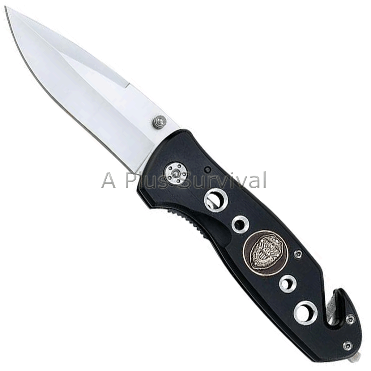 Police Emblem Lockback 3 in 1 Knife - Window Breaker - Seatbelt Cutter Thumbstud