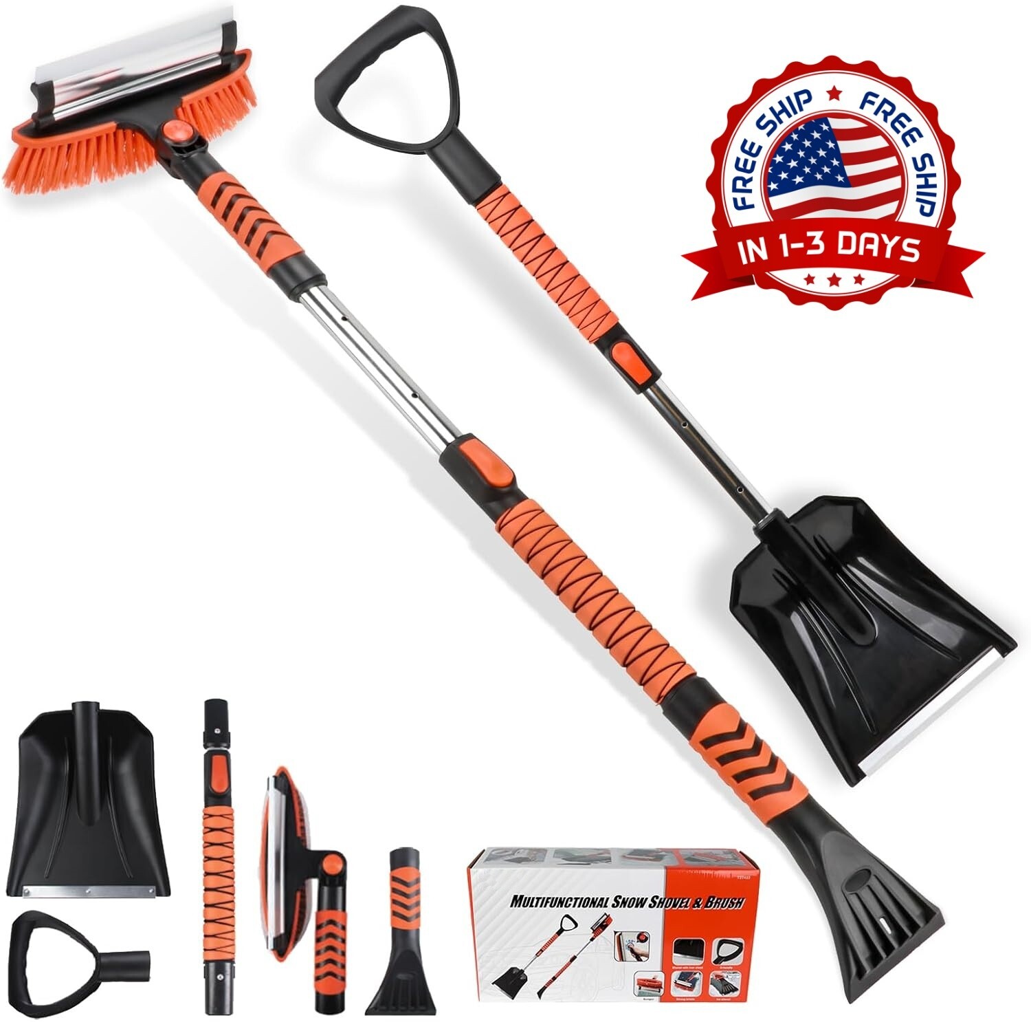 Raspador de hielo y cepillo para nieve extensible Pala para nieve de emergencia