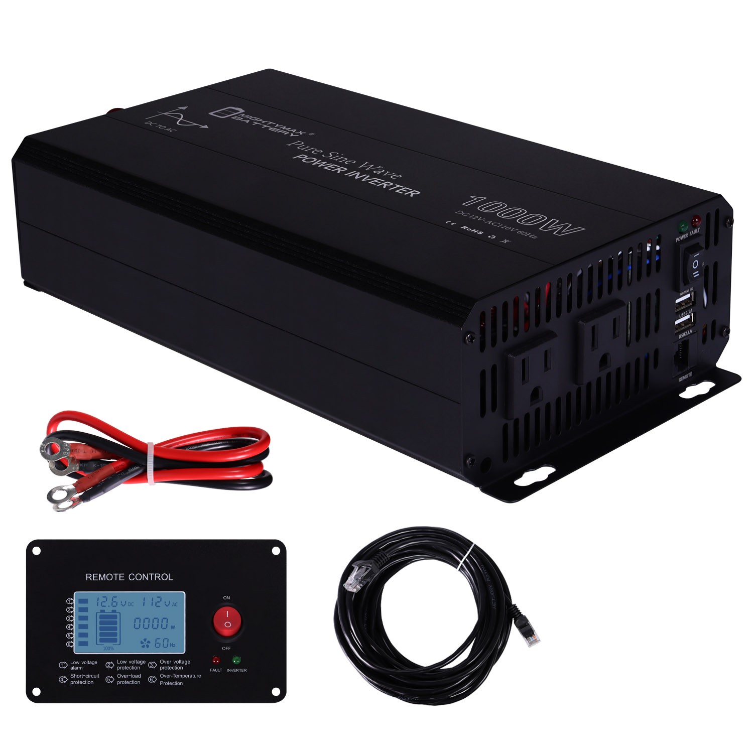 Mighty Max 12V 1000 Watt Pure Sine Wave Inverter for RV