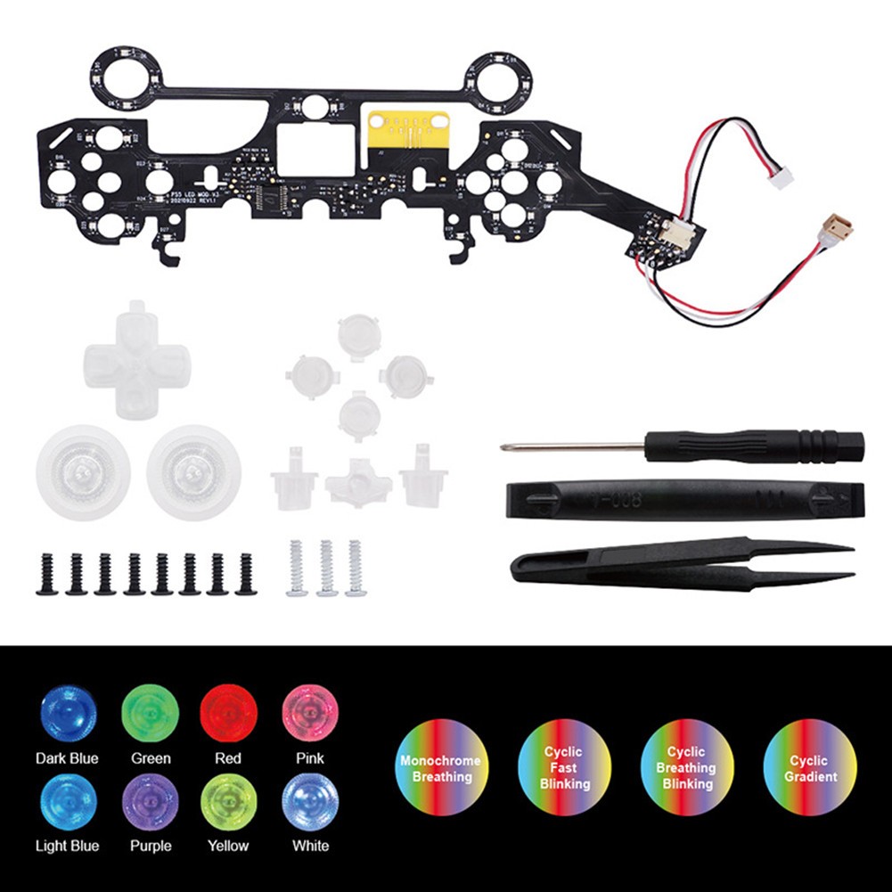 8-Color Luminated D-Pad Thumbsticks LED Face Buttons DIY Kit for PS5 Controller