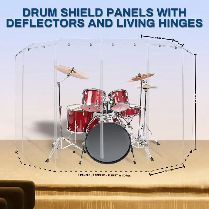 Drum Shield 2ft. x 6 ft. Panels,Clear Acrylic Drum Shield for Drum Cage,Drum Kit