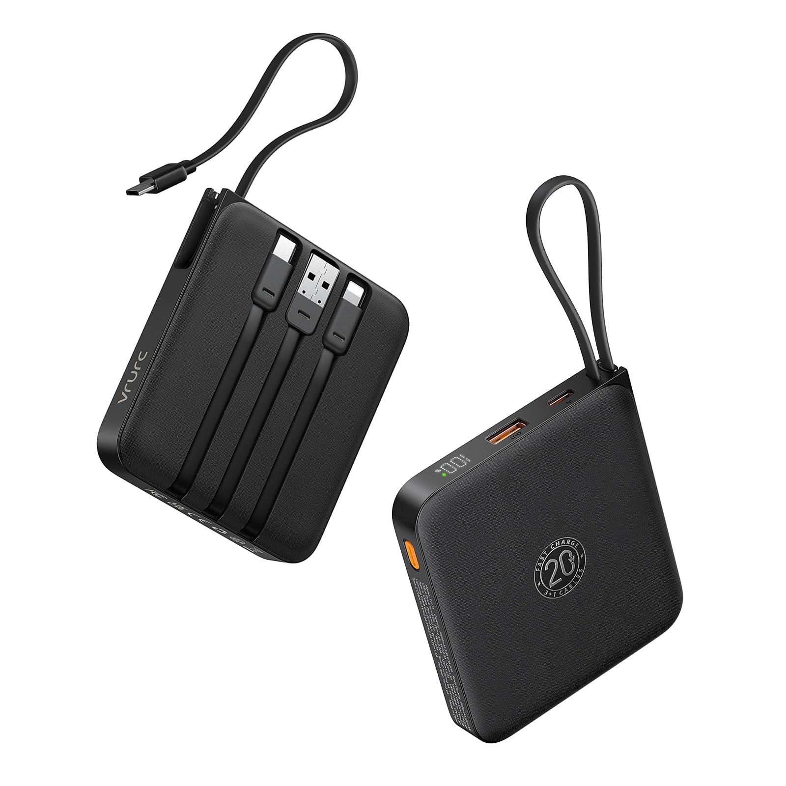 VRURC Portable Charger with Builtin Cable, 10000mAh 22.5W Fast Charging USB C...