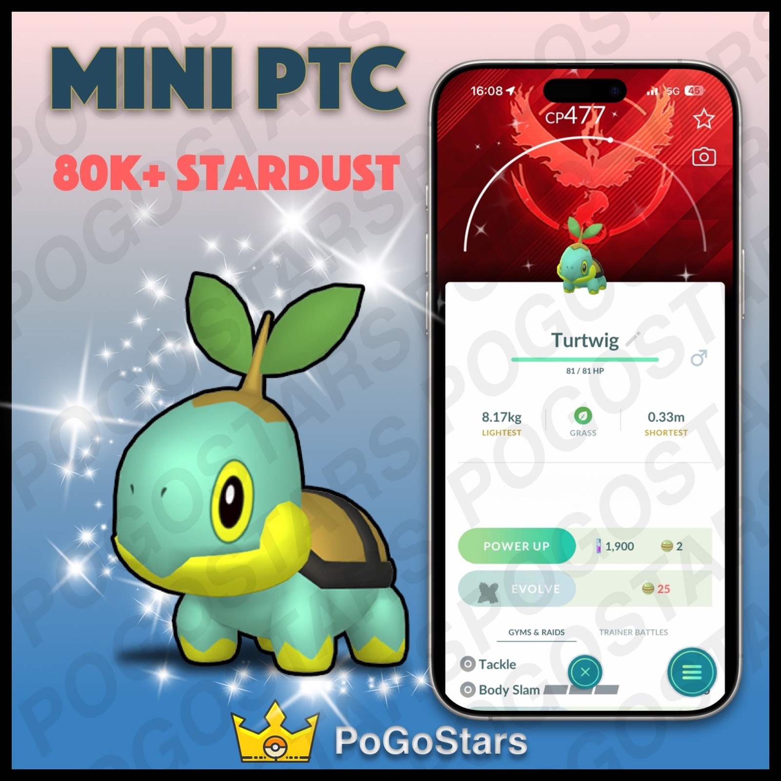 Pokémon PTC Go - Shiny Turtwig - Team Valor✨Special Background✨
