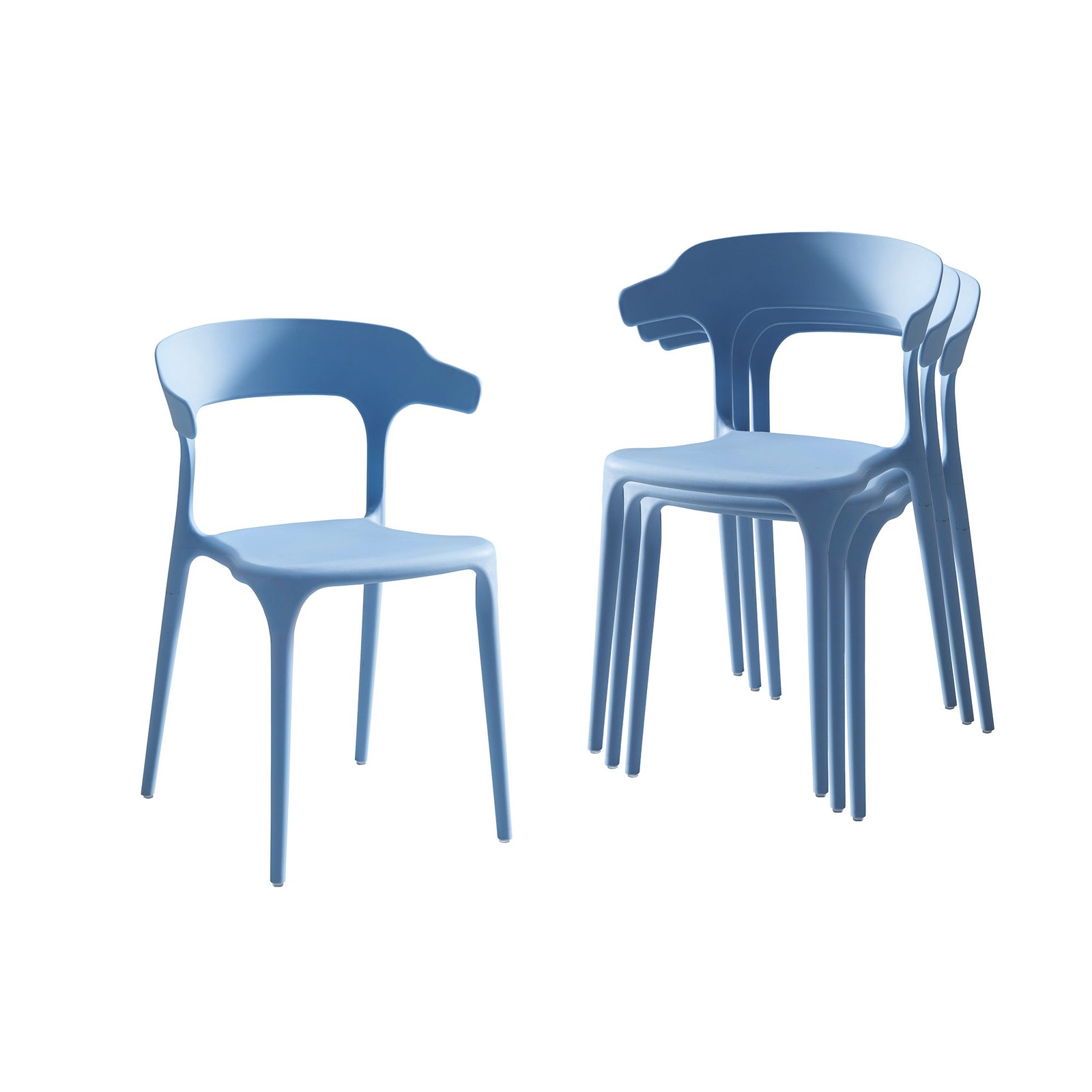 Stackable Plastic Chairs Set of 4 in Blue Made of Polypropylene