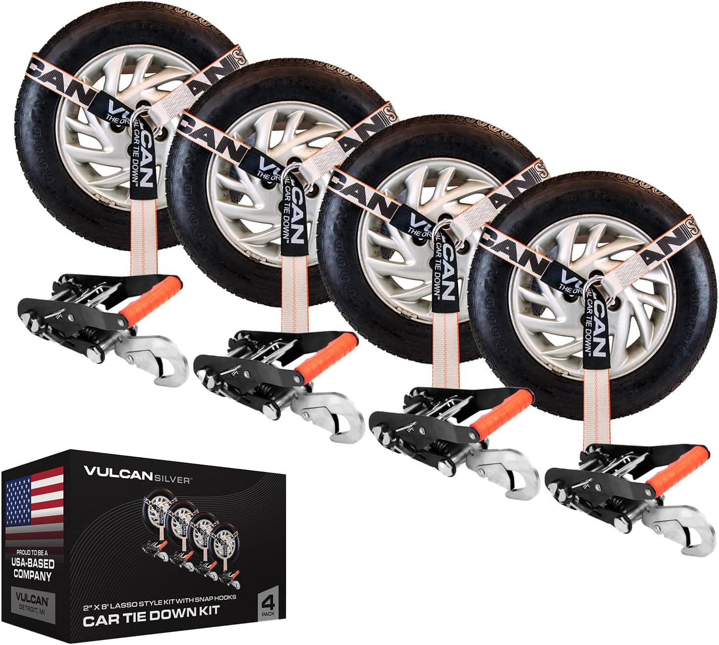 Lasso Style Car Tie Downs with Snap Hooks - 4 Pack, 3,300 lb Capacity