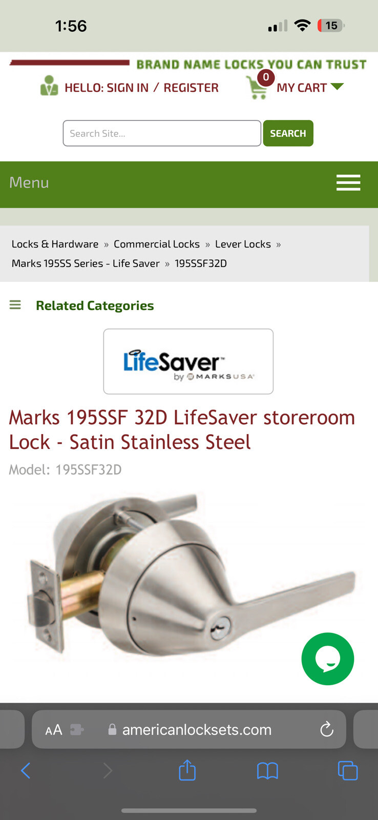 Marks 195SSF 32D LifeSaver storeroomLock - Satin Stainless Steel Locksmith Anti