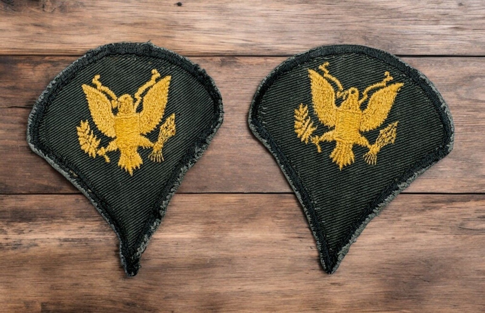 Vintage US Army Specialist Rank Patches Set of 2 Olive and Gold Embroidered